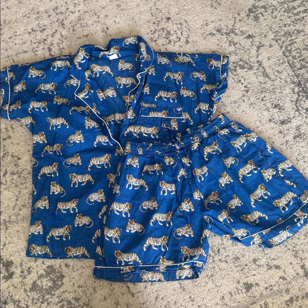 Blue Tiger Print Pajama Top